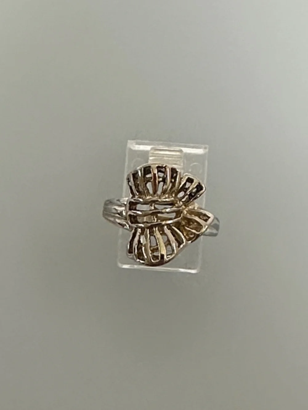 Sterling Silver Bow-Style Ring with Gold-Tone Accents